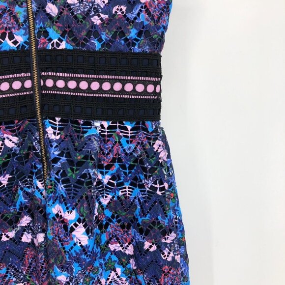 SALONI Trudi Sleeveless Chevron Lace Sleeveless Cocktail Dress Blue Multicolor 0 - Picture 9 of 16